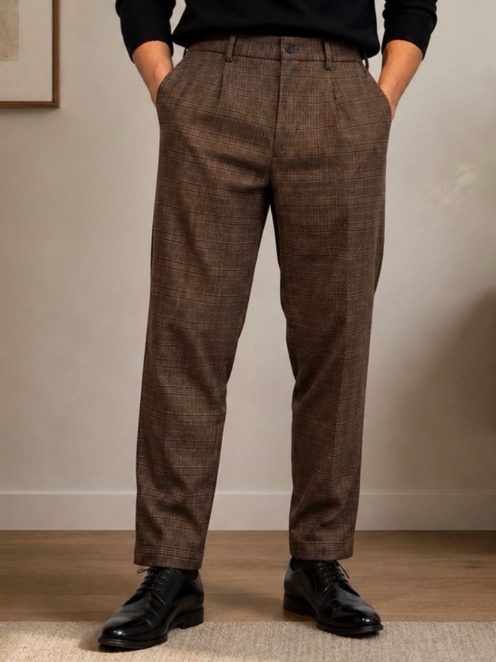 NWT Goodfellow & Co XS Brown Plaid Pleated Trousers Straight Leg Dress Pants